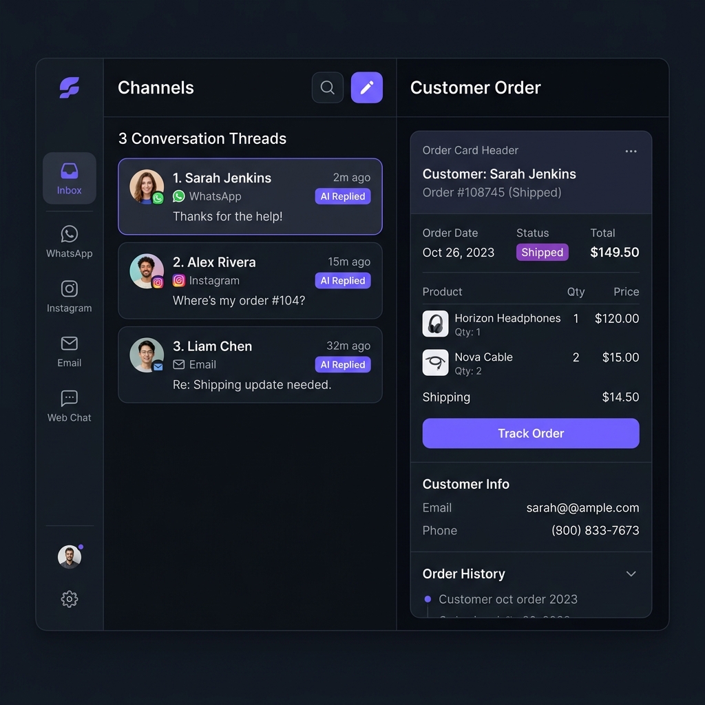 Omnichannel Inbox — 3-Panel Layout