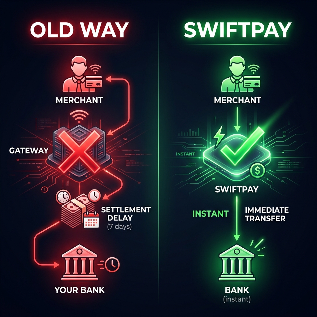 Traditional Payment Flow vs SwiftPay Direct-to-Bank